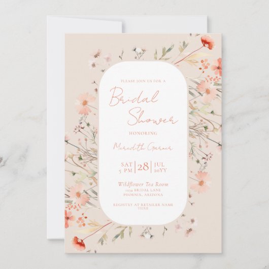 ボホエレガントワイルドフラワーズブライダルシャワー 招待状 (正面)