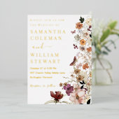 ボホエレガントワイルドフラワーテーマ素朴結婚ズ 箔招待状 (立ち正面)
