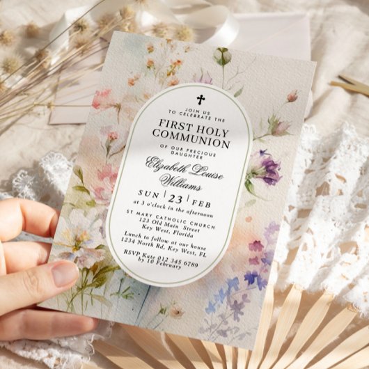 ボホエレガントワイルドフラワーファースト聖餐式 招待状