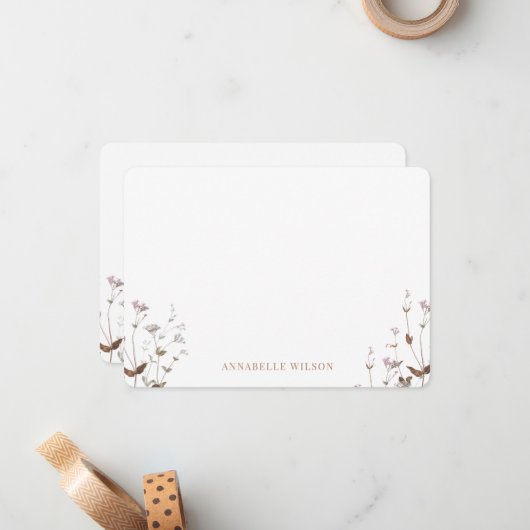 ボホエレガントワイルドフラワーフローラパーソナライズされた ノートカード (正面/裏面インサイチュ)