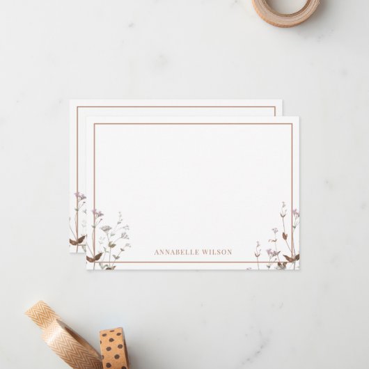 ボホエレガントワイルドフラワーフローラパーソナライズされた ノートカード (正面/裏面インサイチュ)