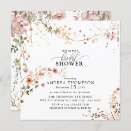 ボホエレガントワイルドフラワーフローラブライダルシャワー 招待状