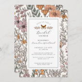 ボホエレガントワイルドフラワーフローラブライダルシャワー 招待状 (正面/裏面)