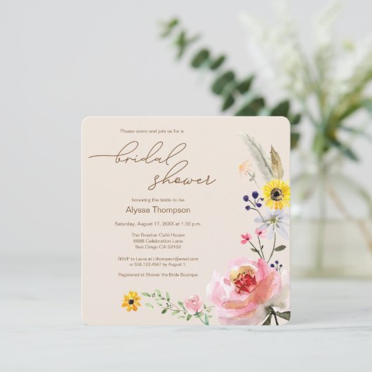 ボホエレガントワイルドフラワーフローラブライダルシャワー 招待状 (スタンド正面)