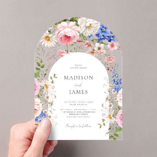 ボホエレガントワイルドフラワーフローラ結婚ズ アクリル招待状 (インサイチュ (ポータブル))