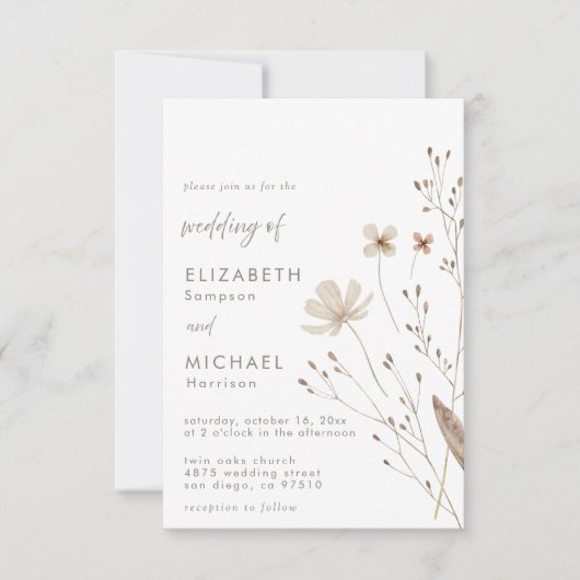 ボホエレガントワイルドフラワーフローラ結婚ズ 招待状 (正面)