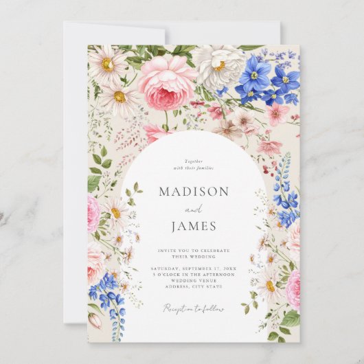 ボホエレガントワイルドフラワーフローラ結婚ズ 招待状 (正面)