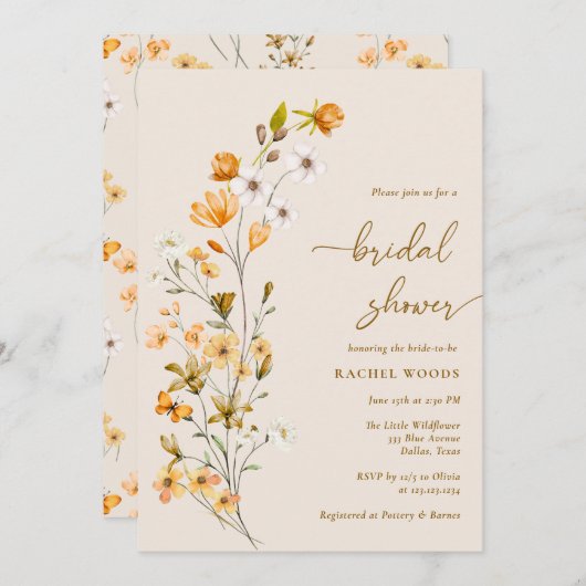 ボホエレガントワイルドフラワーブライダルシャワー招待 招待状 (正面/裏面)