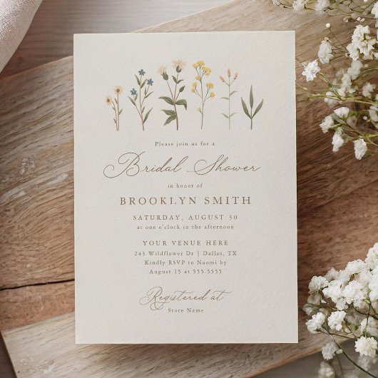 ボホエレガントワイルドフラワーブライダルシャワー 招待状
