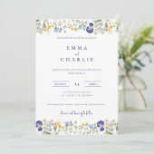 ボホエレガントワイルドフラワーブルースクリプ結婚ト 招待状 (スタンド正面)