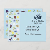 ボホエレガントワイルドフラワーブルーRSVPカード 出欠カード (正面/裏面)