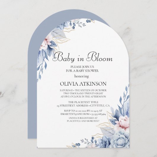 ボホエレガントワイルドフラワーベイビーシャワー 招待状 (正面/裏面)