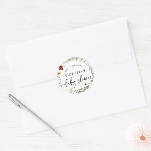 ボホエレガントワイルドフラワーベビーシャワー封筒用シール ラウンドシール (封筒)