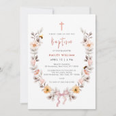 ボホエレガントワイルドフラワーリースガールバプテスマ 招待状 (正面)