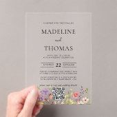 ボホエレガントワイルドフラワー写真QRコード結婚ズ アクリル招待状 (インサイチュ (ポータブル))