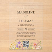 ボホエレガントワイルドフラワー写真QRコード結婚ズ アクリル招待状 (正面)