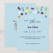 ボホエレガントワイルドフラワー救ブルー – ザ・デイト 招待状 (正面/裏面)