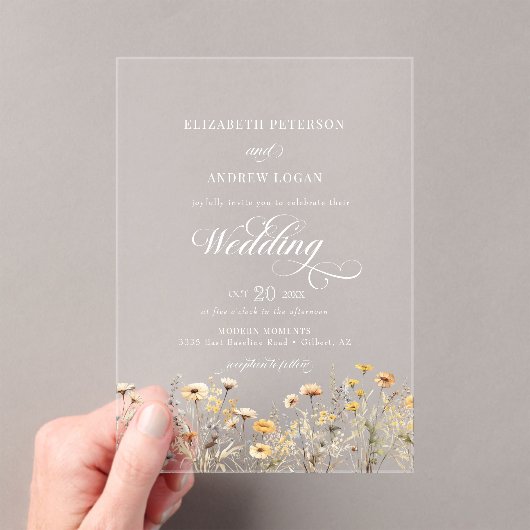 ボホエレガントワイルドフラワー書結婚道 アクリル招待状 (インサイチュ (ポータブル))