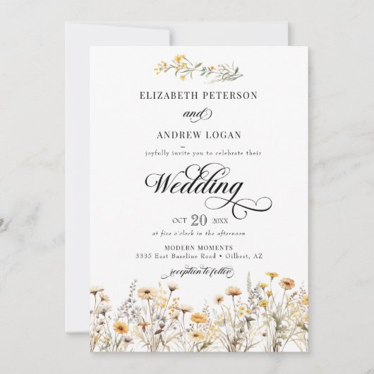 ボホエレガントワイルドフラワー書結婚道 招待状 (正面)