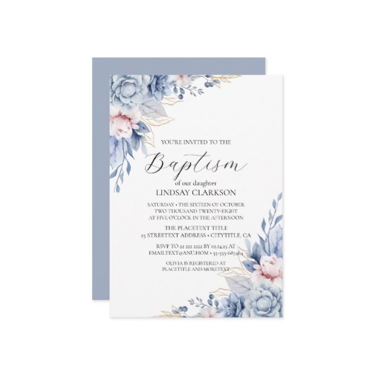 ボホエレガントワイルドフラワー洗礼 招待状 (正面/裏面インサイチュ)