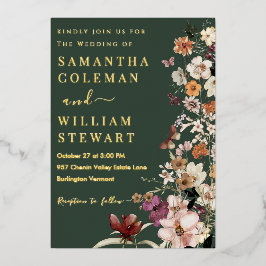 ボホエレガントワイルドフラワー濃素朴緑結婚の 箔招待状