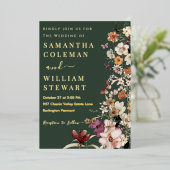 ボホエレガントワイルドフラワー濃素朴緑結婚の 箔招待状 (立ち正面)