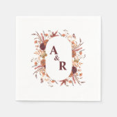 ボホエレガントワイルドフラワー結婚のカップルイニシャル スタンダードカクテルナプキン (正面)