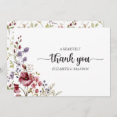 ボホエレガントワイルドフラワー結婚のサンキューカード 招待状 (正面/裏面)