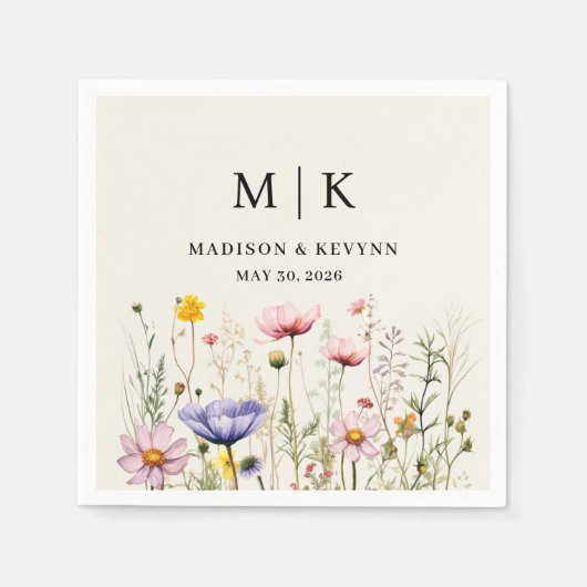 ボホエレガントワイルドフラワー結婚ズのナプキン スタンダードカクテルナプキン (正面)