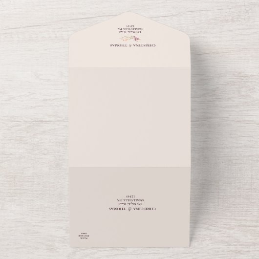 ボホエレガントワイルドフラワー結婚ズ オールインワン招待状 (外側)