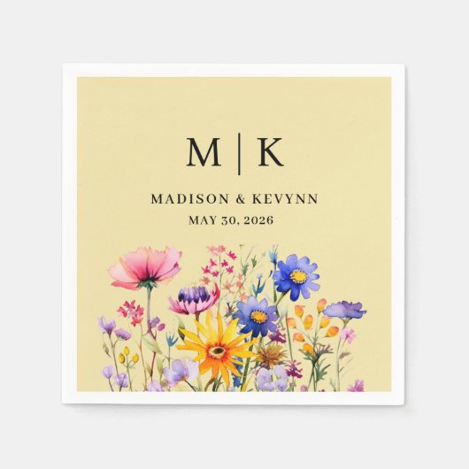 ボホエレガントワイルドフラワー結婚ズ スタンダードカクテルナプキン (正面)