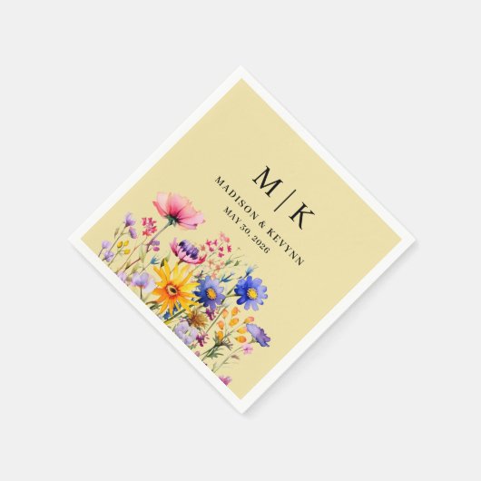 ボホエレガントワイルドフラワー結婚ズ スタンダードカクテルナプキン (角)