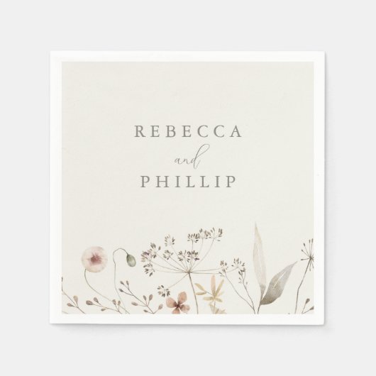 ボホエレガントワイルドフラワー結婚ズ スタンダードカクテルナプキン (正面)