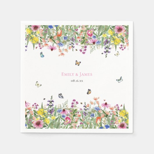 ボホエレガントワイルドフラワー結婚ズ スタンダードカクテルナプキン (正面)