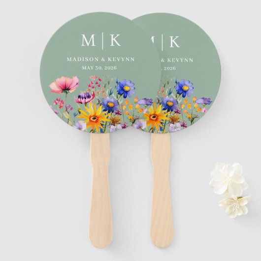 ボホエレガントワイルドフラワー結婚ズ ハンドファン (正面&裏面)