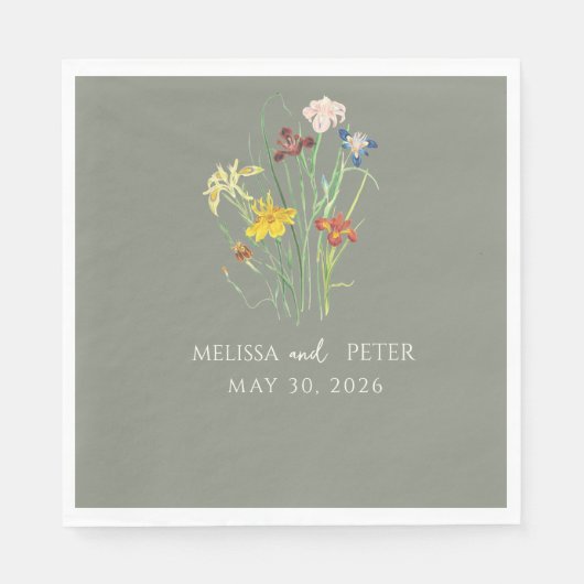 ボホエレガントワイルドフラワー結婚ズ | Sage Green スタンダードランチョンナプキン (正面)