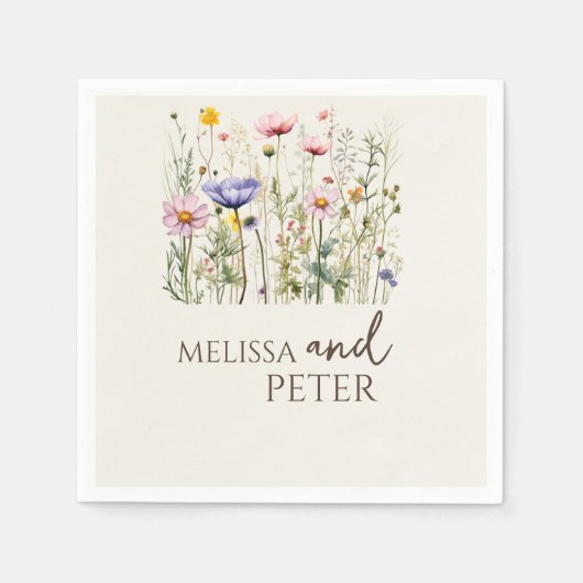 ボホエレガントワイルドフラワー結婚式招待状 スタンダードカクテルナプキン (正面)