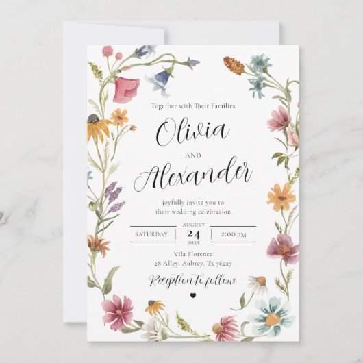 ボホエレガントワイルドフラワー結婚式招待状 招待状 (正面)