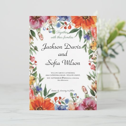 ボホエレガントワイルドフラワー結婚式招待状 招待状 (スタンド正面)