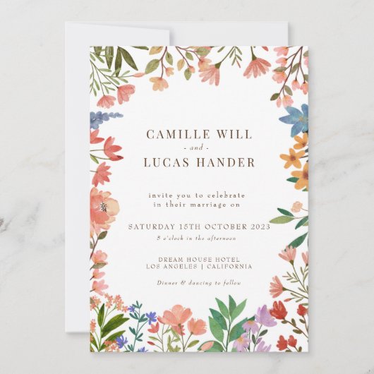 ボホエレガントワイルドフラワー結婚式招待状 招待状 (正面)