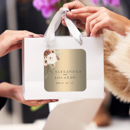 ボホエレガントワイルドフラワー金ゴールド結婚ズ スクエアシール