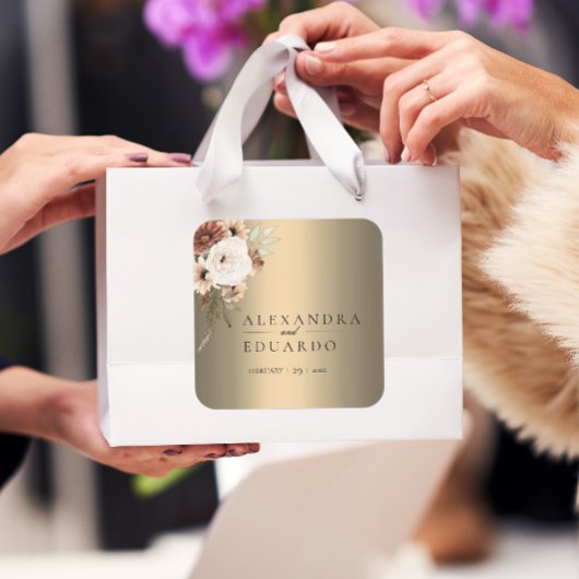 ボホエレガントワイルドフラワー金ゴールド結婚ズ スクエアシール