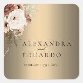 ボホエレガントワイルドフラワー金ゴールド結婚ズ スクエアシール (正面)