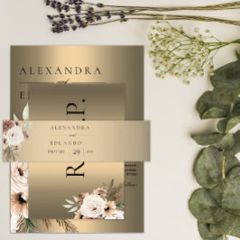 ボホエレガントワイルドフラワー金ゴールド結婚ズ 招待状ベリーバンド