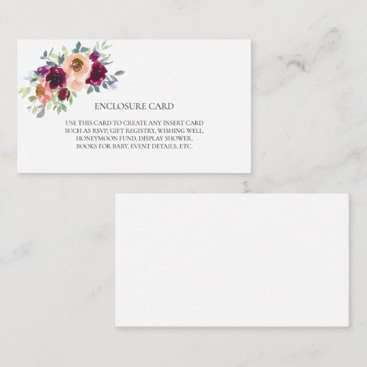 ボホエレガントワイン赤面水彩花模様 エンクロージャーカード (正面/裏面)