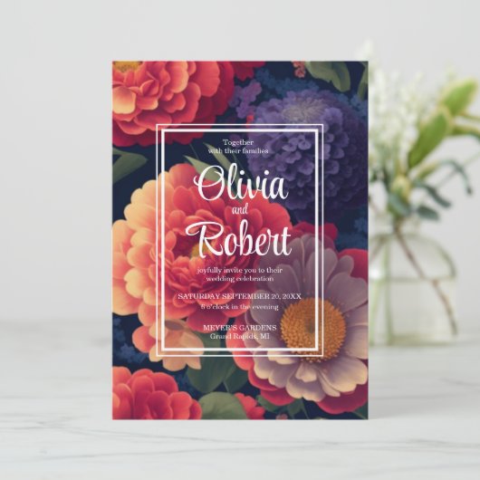 ボホエレガントヴィンテージオレンジ赤紫フローラ 招待状 (スタンド正面)