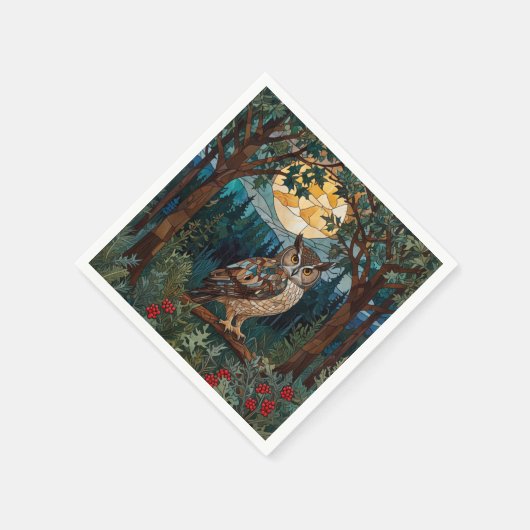 ボホエレガントー染めガラスフクロウ樹林林 スタンダードカクテルナプキン (角)