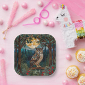 ボホエレガントー染めガラスフクロウ樹林林 ペーパープレート (パーティー)