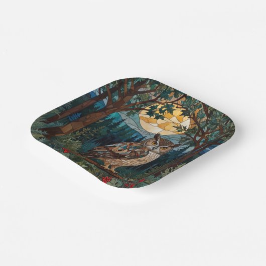 ボホエレガントー染めガラスフクロウ樹林林 ペーパープレート (傾斜あり)