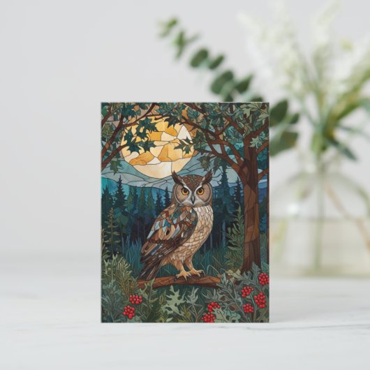 ボホエレガントー染めガラスフクロウ樹林林 ポストカード (スタンド正面)